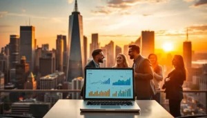 Profissionais analisando gráficos e resultados para começar no marketing de afiliados.