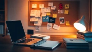 Mesa de trabalho organizada para planejar estrat&eacute;gias de converter cliques em vendas.