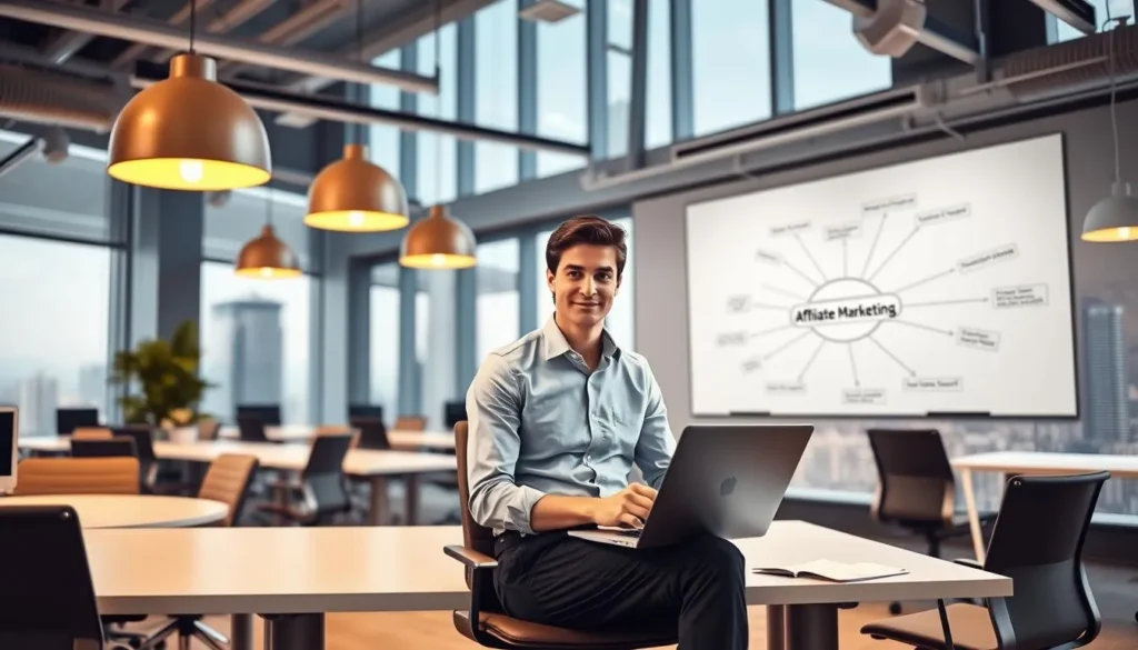 Afiliado iniciante aprendendo marketing digital no notebook
