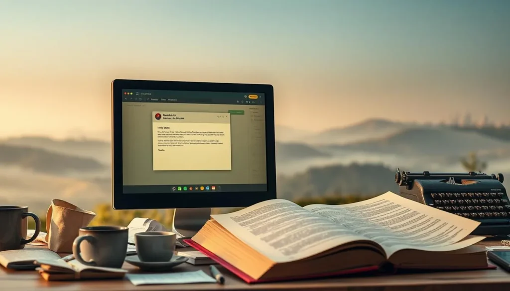 E-mails que contam histórias sendo escritos no computador