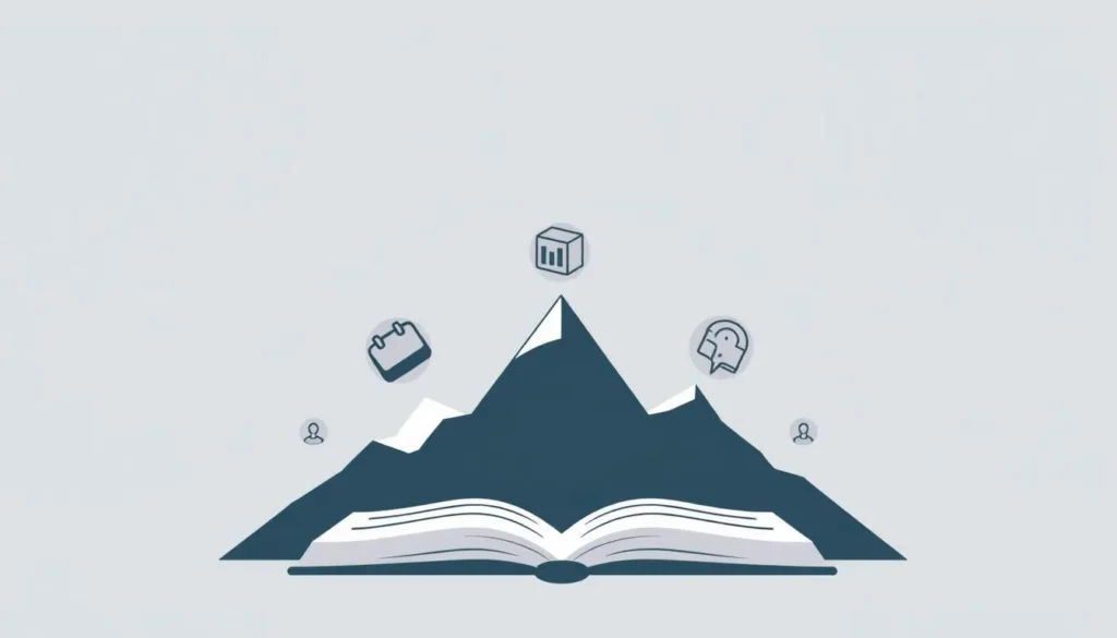 História representada por livro aberto e jornada de conhecimento