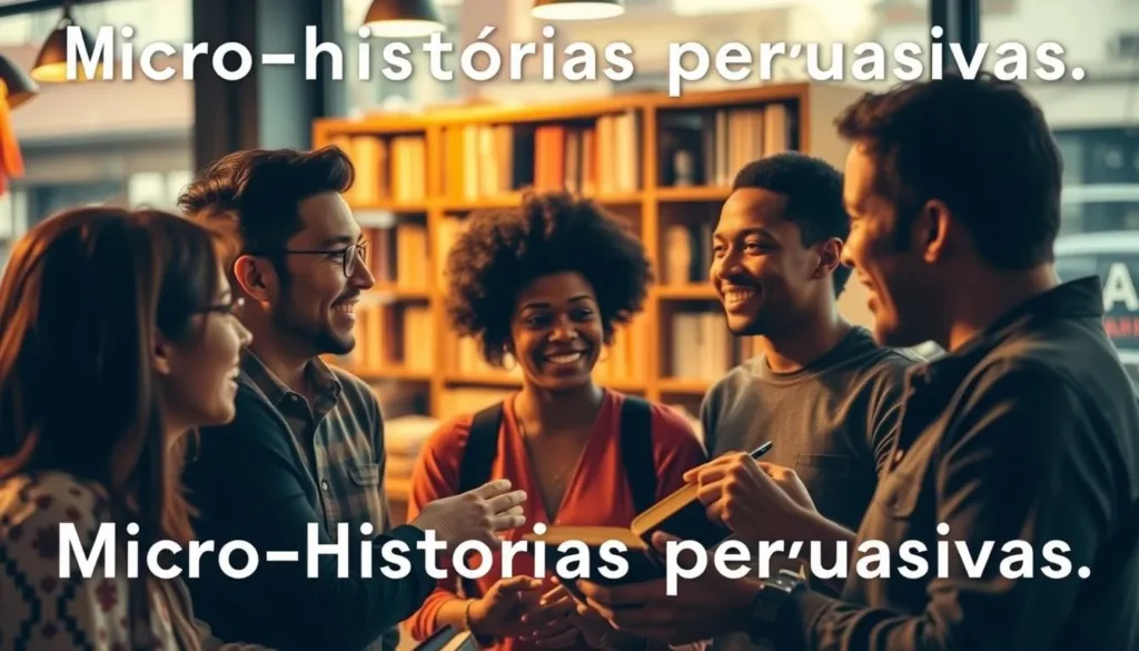 Pessoas compartilhando micro-histórias em conversa animada