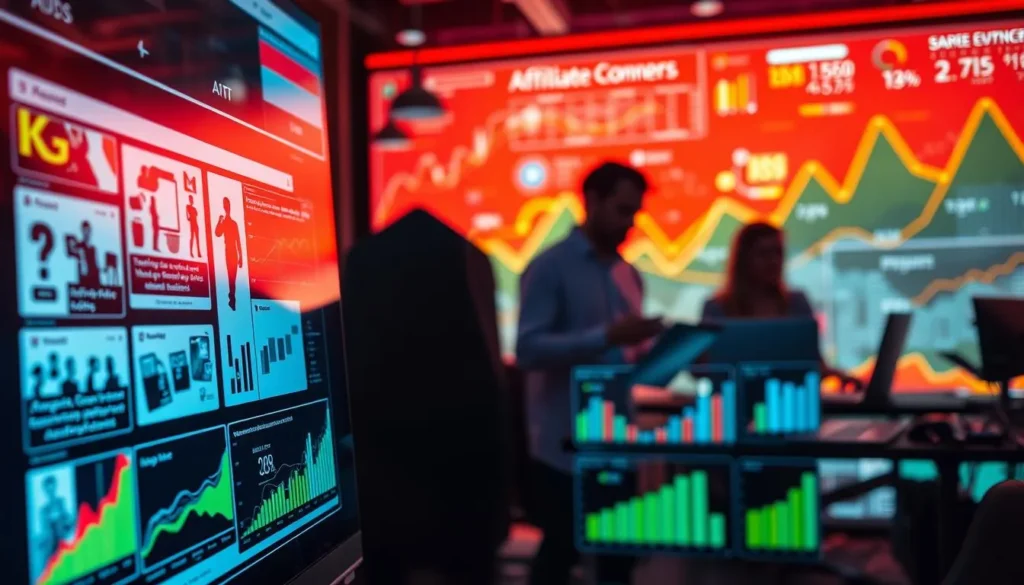 Afiliados analisando resultados e crescimento de vendas online