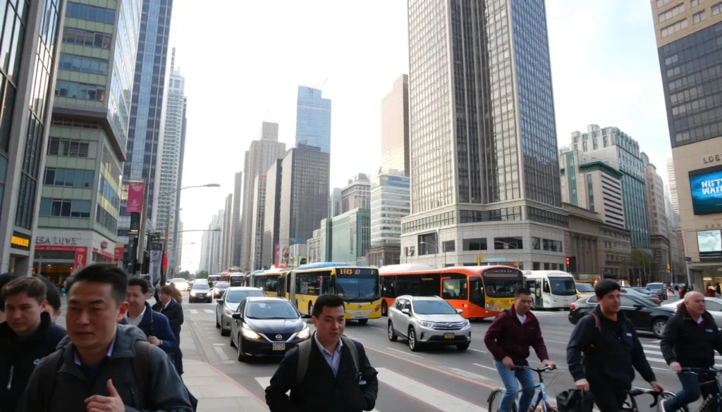 Tráfego intenso em cidade representando fluxo de visitantes online