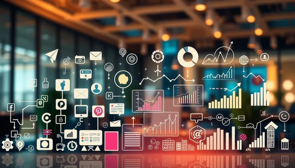 Estratégias de marketing digital com gráficos e canais online