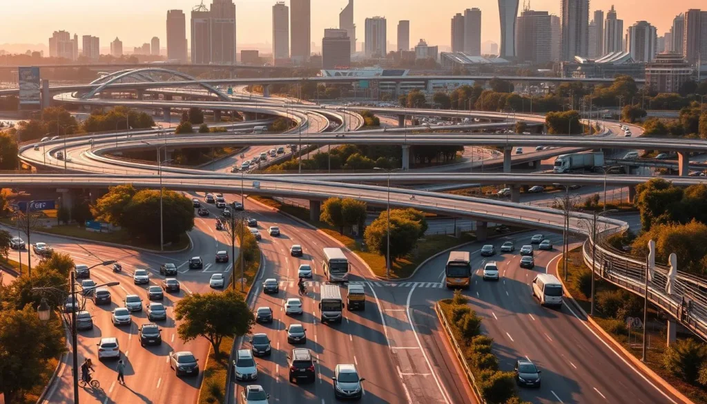 Tráfego intenso em vias urbanas com muitos carros em movimento