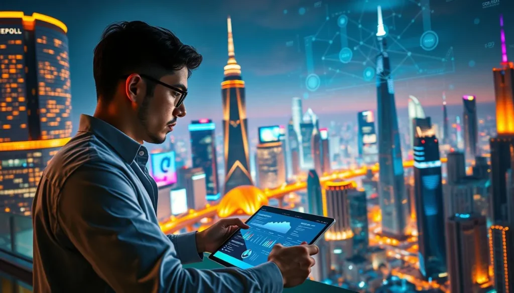 Afiliado analisando dados de marketing digital em tablet