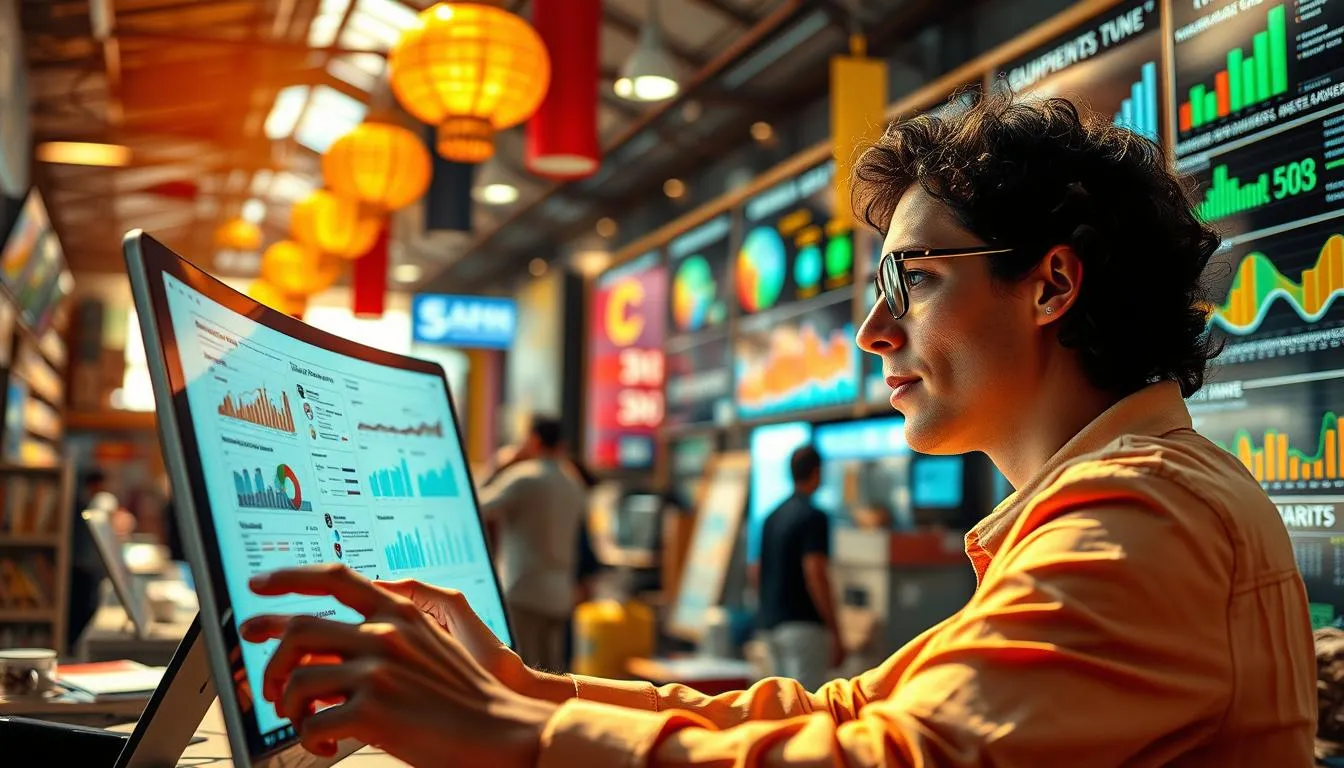 Pessoa analisando dados no computador para ganhar dinheiro online sendo iniciante.
