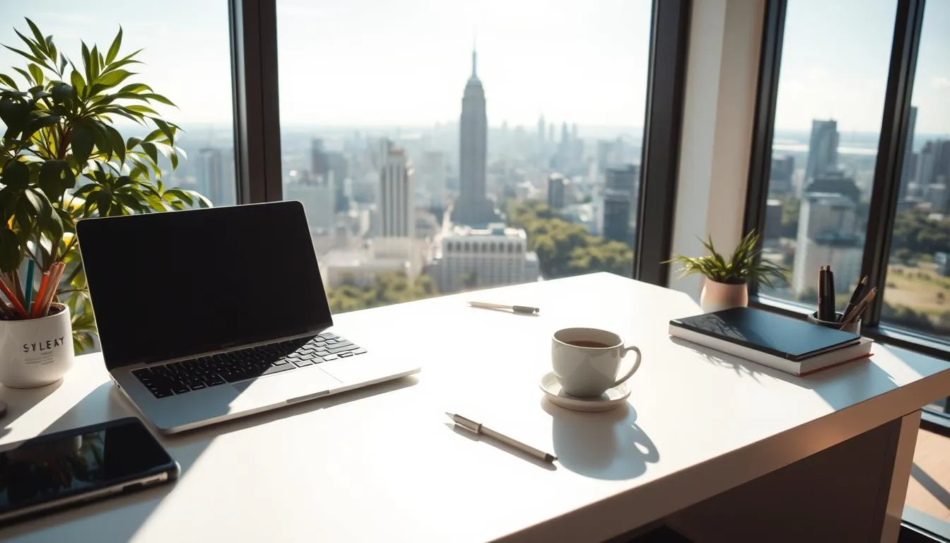 Mesa de trabalho com notebook simbolizando ganhar dinheiro online sendo iniciante.