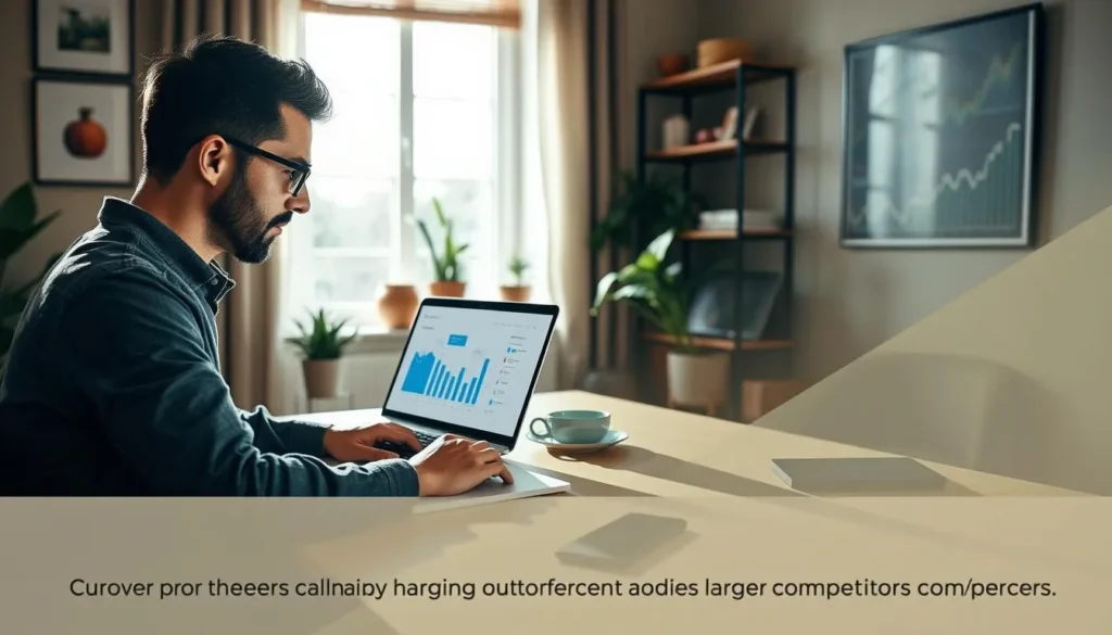 Pessoa anunciando online com baixo orçamento no computador