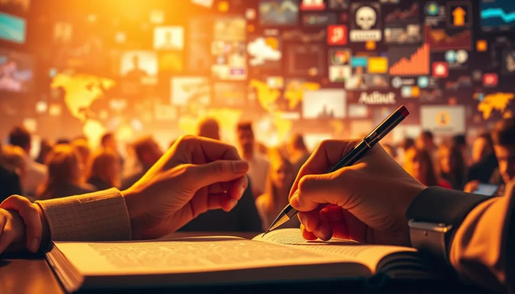 Pessoa escrevendo narrativas estratégicas para engajar o público