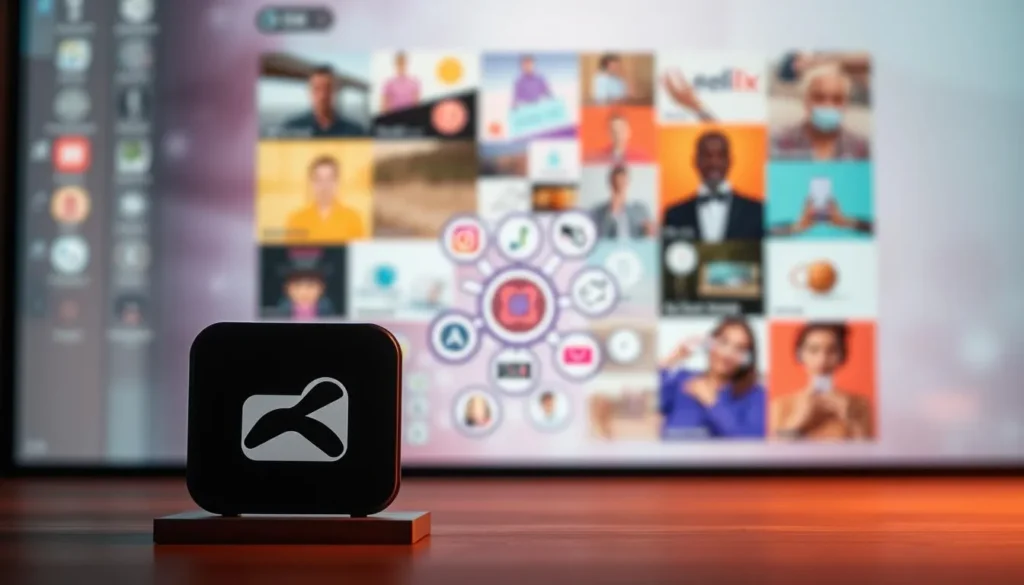 Tela com diversos conteúdos digitais e aplicativos de mídia