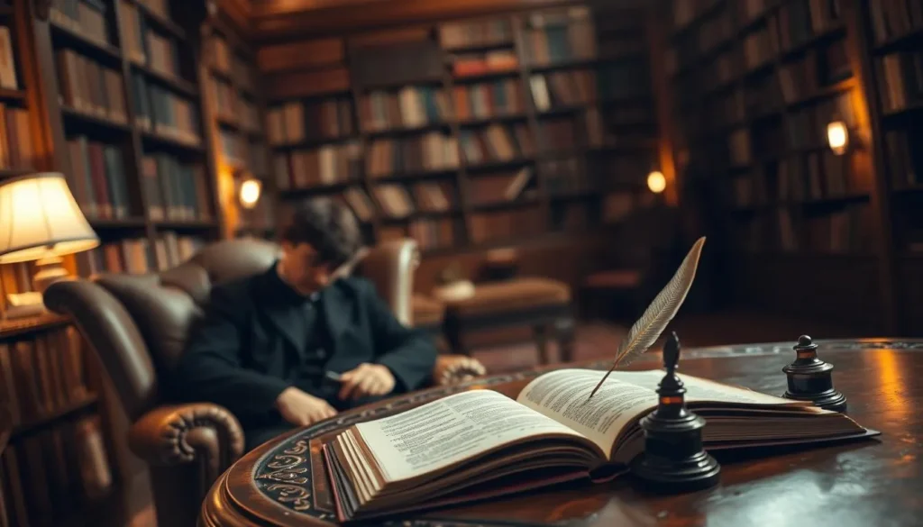 Ambiente clássico com livro representando histórias e conhecimento