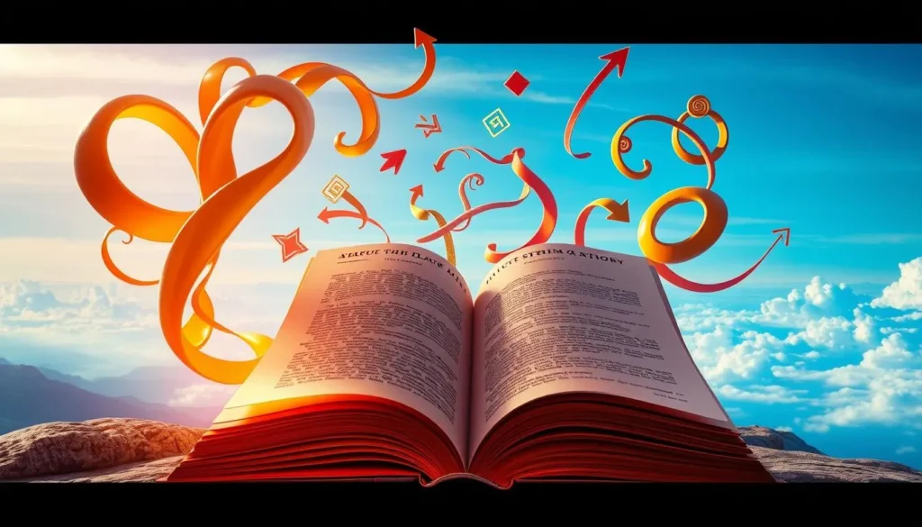 Livro aberto com elementos criativos representando histórias envolventes