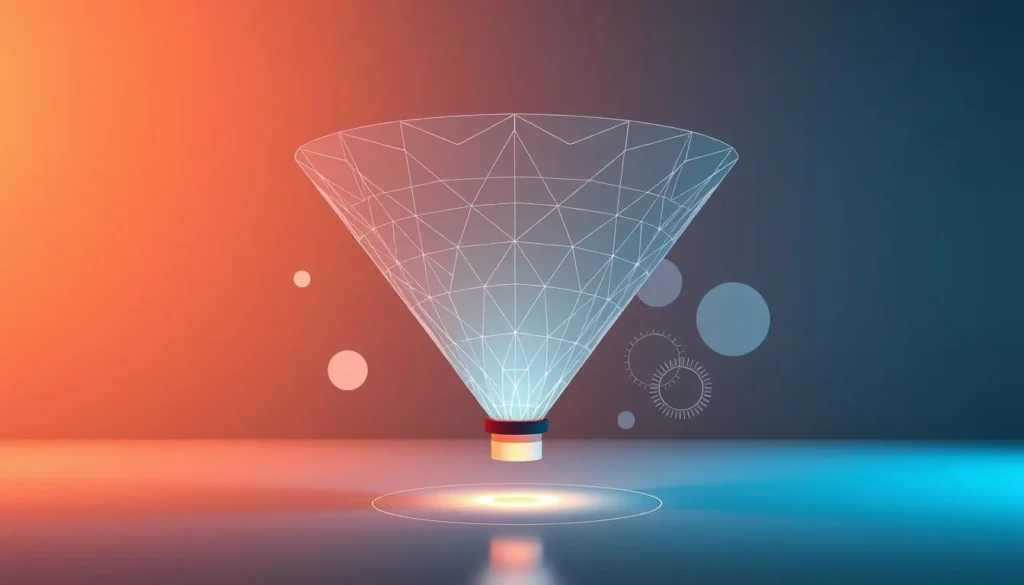 Ilustração de funil de vendas digital representando conversão de leads