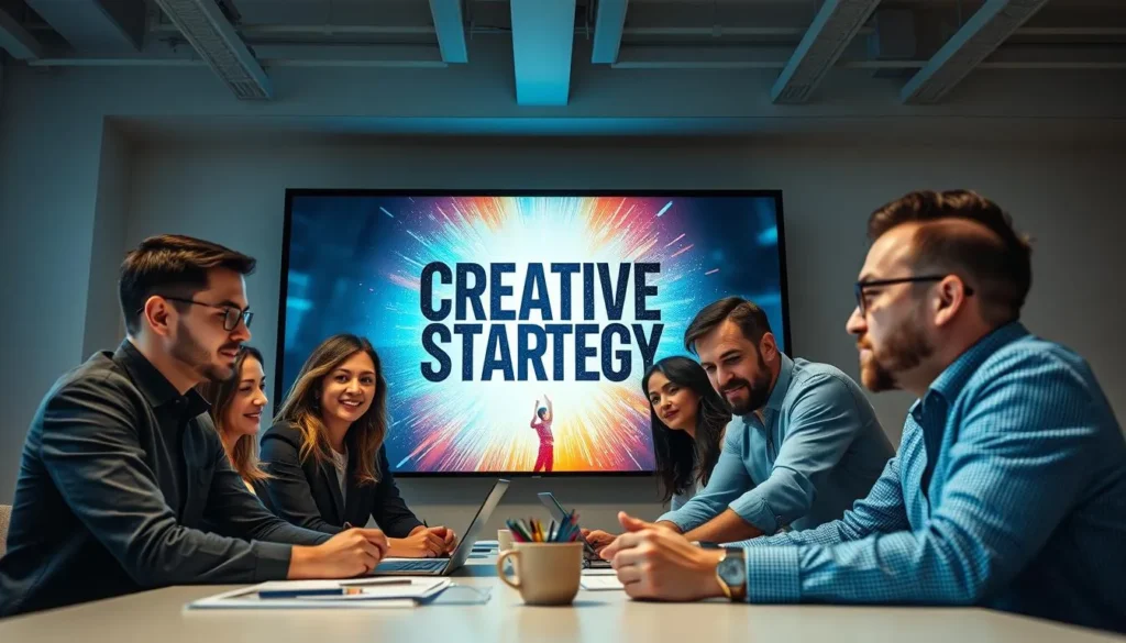 Equipe desenvolvendo estratégia de criativos para marketing digital