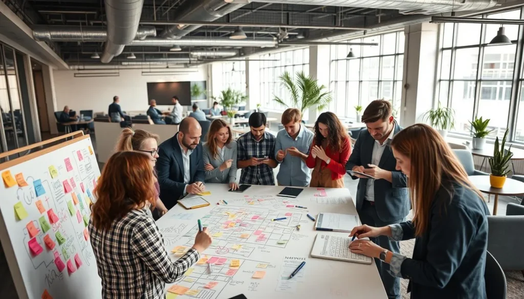 Equipe criando estratégias e criativos para anúncios pagos em ambiente corporativo