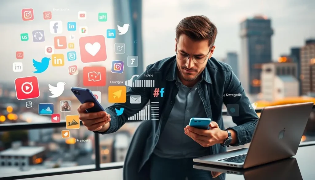 Pessoa analisando engajamento em redes sociais pelo celular