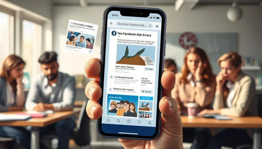 Celular exibindo campanha no Facebook Ads com análise de anúncios