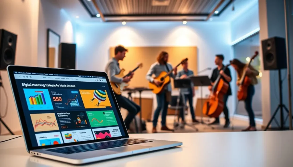 Notebook com estratégias digitais em escola de música