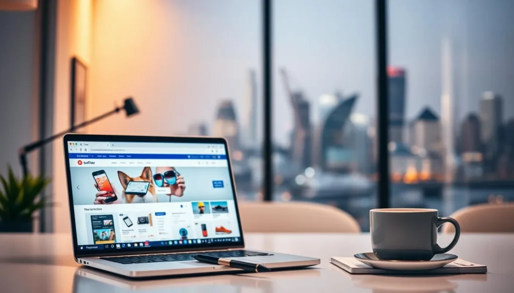 Notebook com página de vendas representando vender como afiliado