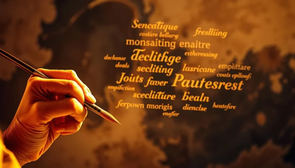 Mão escrevendo palavras representando linguagem persuasiva e influência