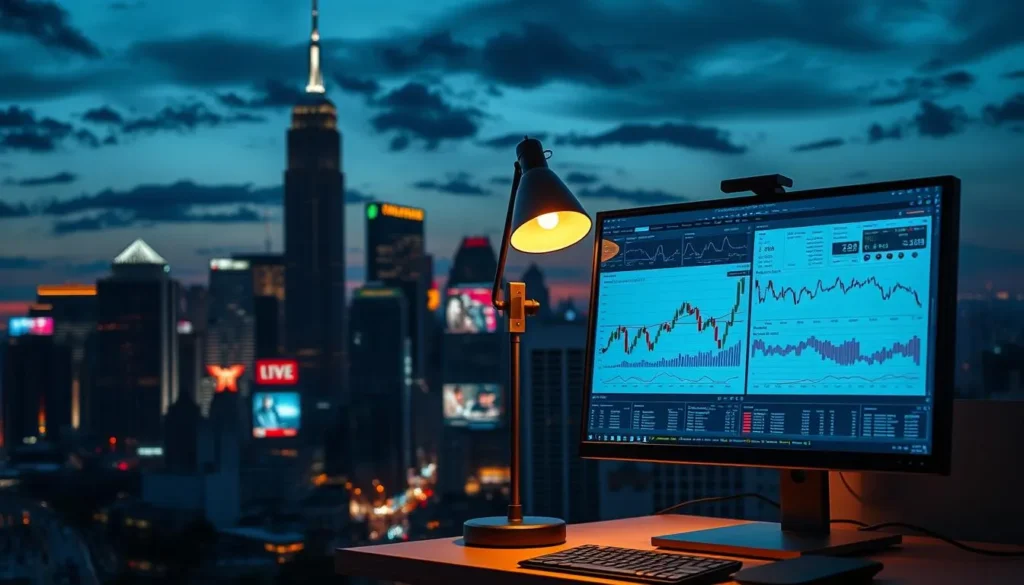 Monitor com gráficos de campanhas e arbitragem de tráfego digital