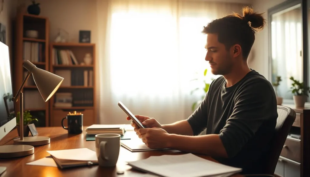 Homem usando celular para monetizar grupos de WhatsApp e Telegram