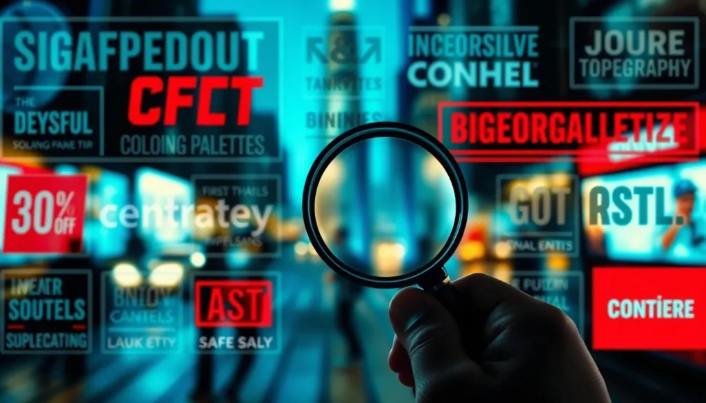 Lupa analisando anúncios digitais e campanhas de marketing