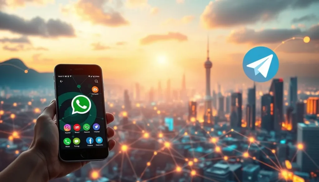 Celular com WhatsApp e Telegram representando monetização de grupos