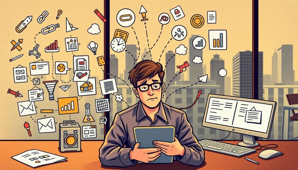 Iniciante em marketing de afiliados lidando com dúvidas e estratégias