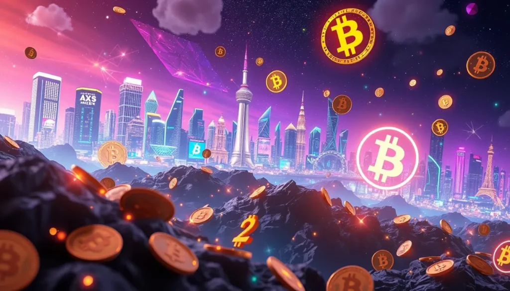 Moedas digitais flutuando representando criptomoedas e mercado cripto