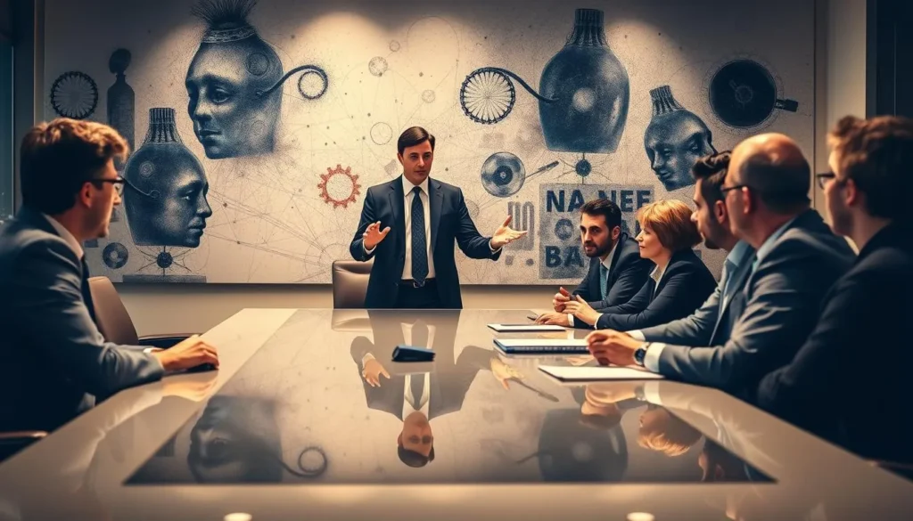 Reunião de negócios com apresentação persuasiva para converter objeções em vendas