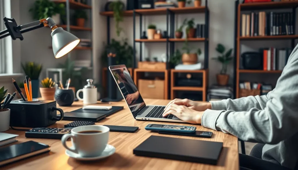 Pessoa trabalhando como freelancer na internet em home office