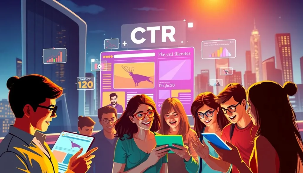 Grupo analisando anúncios pagos e métricas de CTR no marketing digital