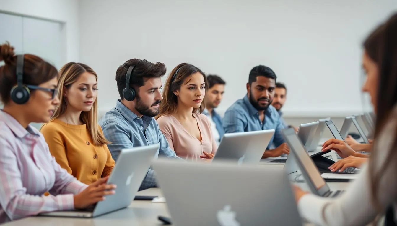 Pessoas trabalhando no computador aprendendo escrita persuasiva para afiliados.