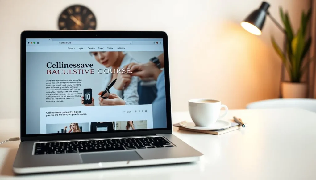 Páginas de vendas exibidas em notebook com layout profissional e foco em conversão