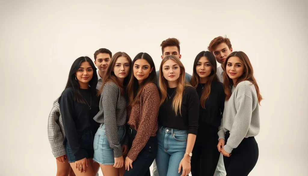 Marketing de influência com grupo de jovens representando diversidade e engajamento digital