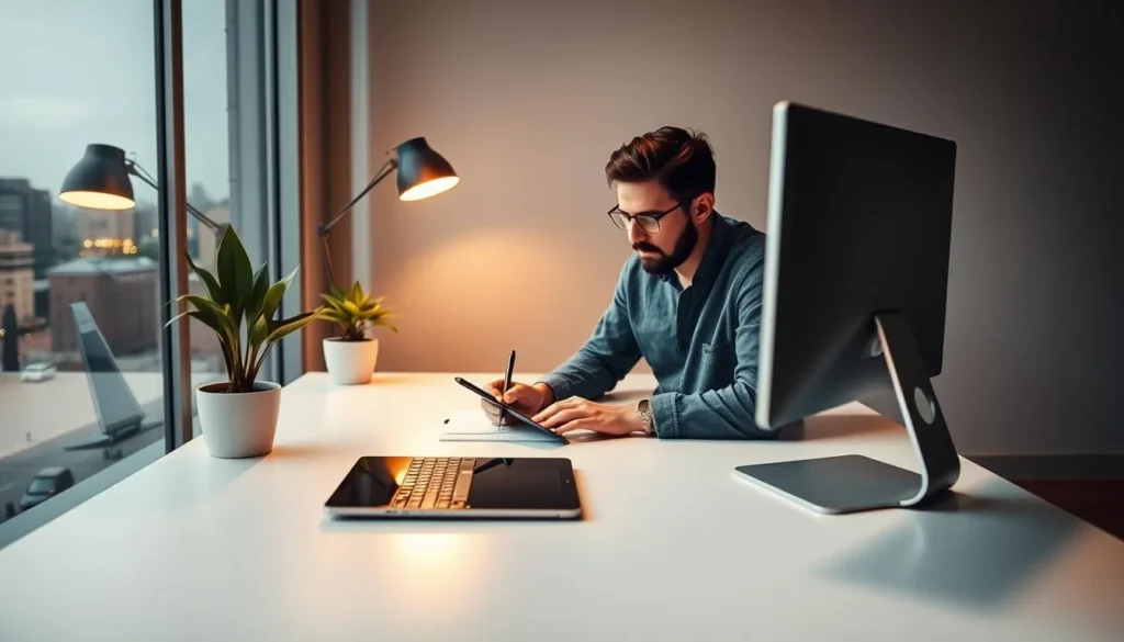 Ganhar dinheiro na internet trabalhando no computador em ambiente home office