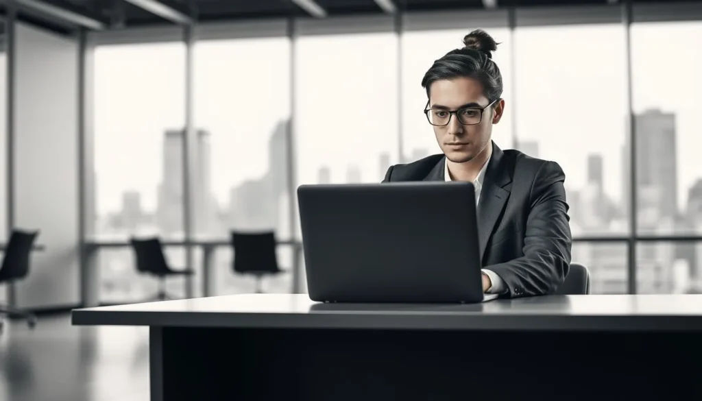 Homem trabalhando no notebook focado em ganhar dinheiro na internet