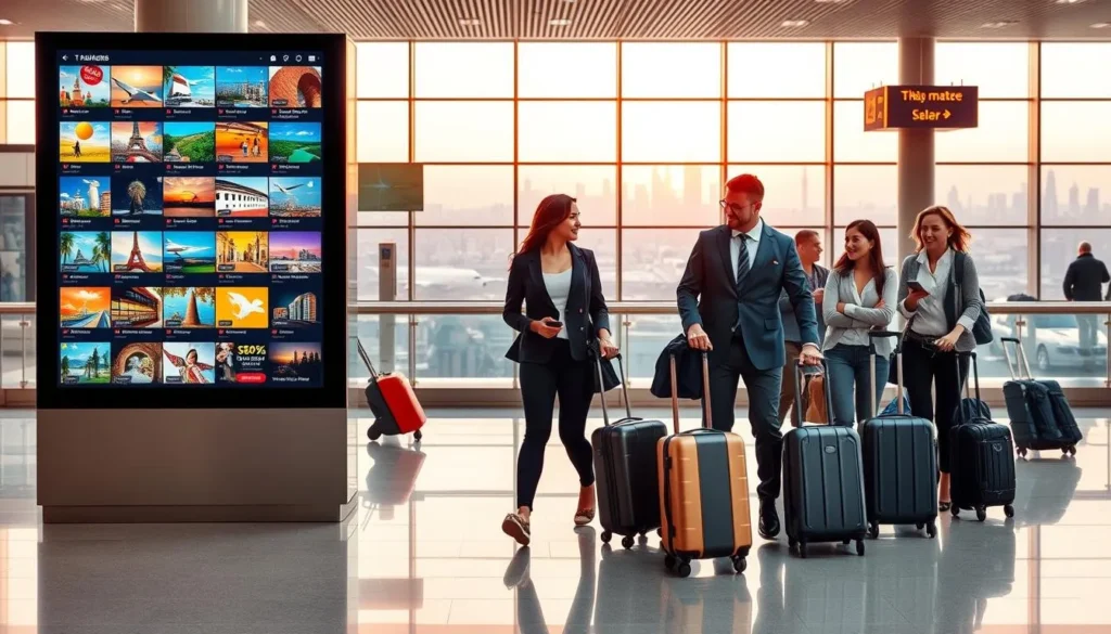Pessoas no aeroporto com malas planejando viagem internacional