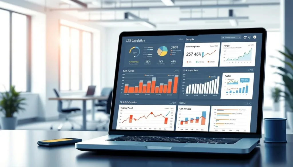 Anúncios pagos com análise de métricas e gráficos em painel digital