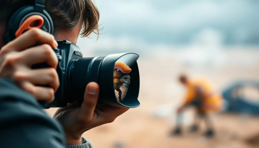 Fotografia digital com câmera profissional capturando imagem em ambiente externo