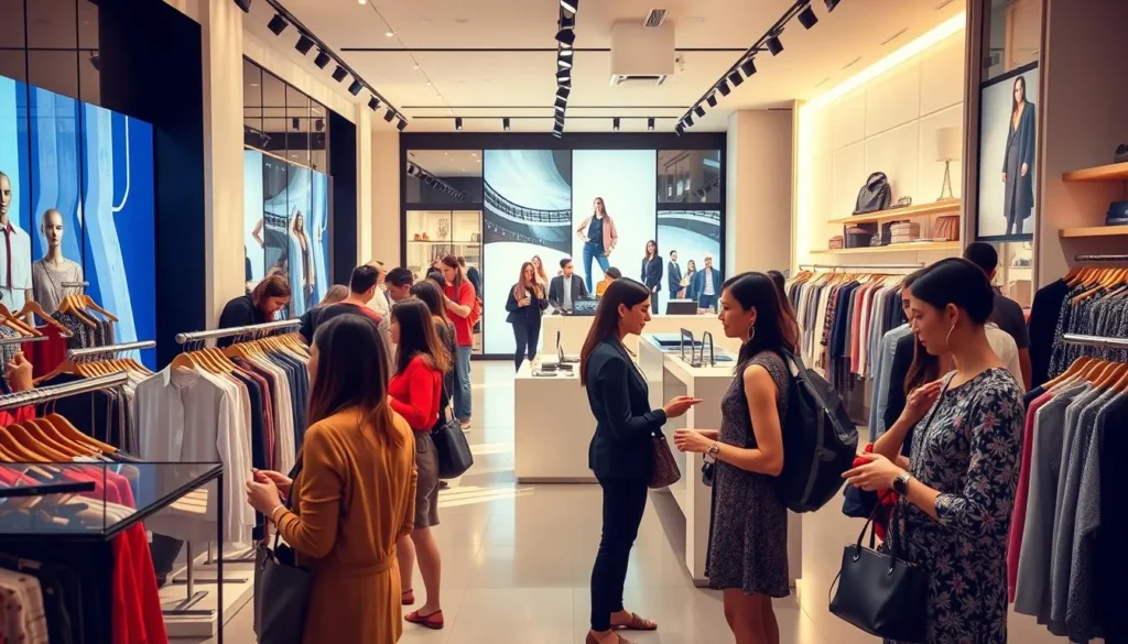 Pessoas comprando em loja de roupas moderna