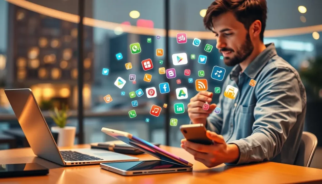 Homem usando celular e aplicativos para traduções online