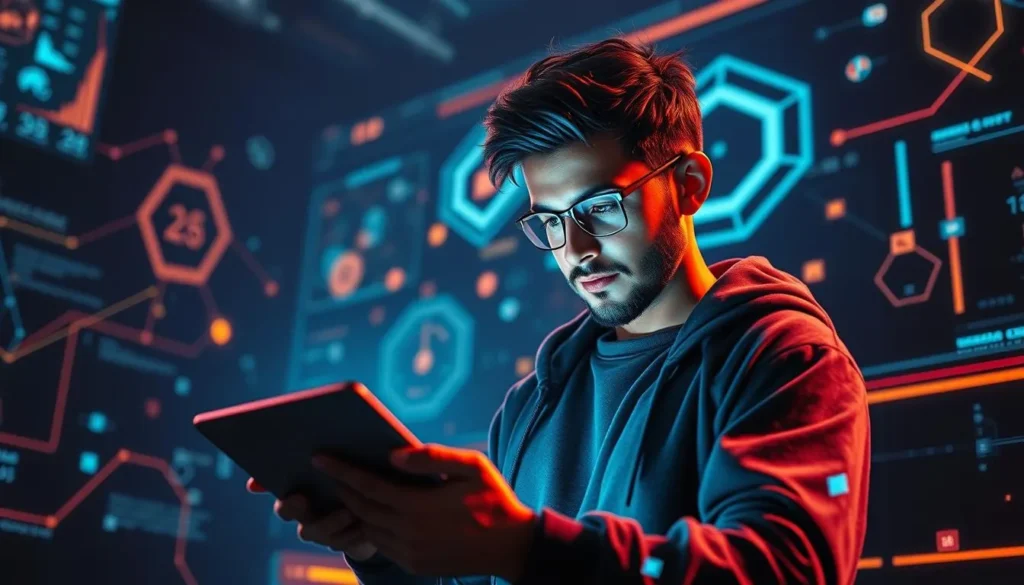 Profissional analisando dados de anúncios de tráfego pago em dispositivo digital