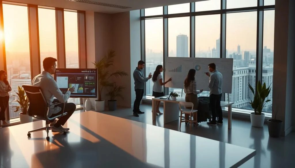 Equipe analisando estratégias em consultoria de marketing digital