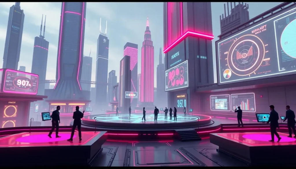 Cidade futurista digital representando o mundo virtual e tecnologia avançada