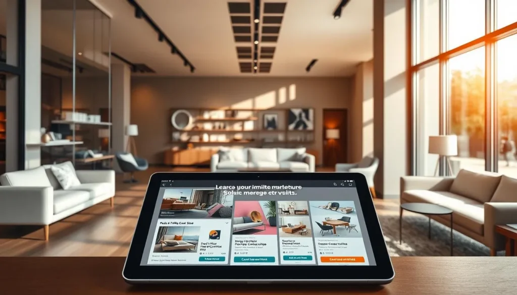 Loja de móveis e decoração com ambiente moderno e catálogo digital