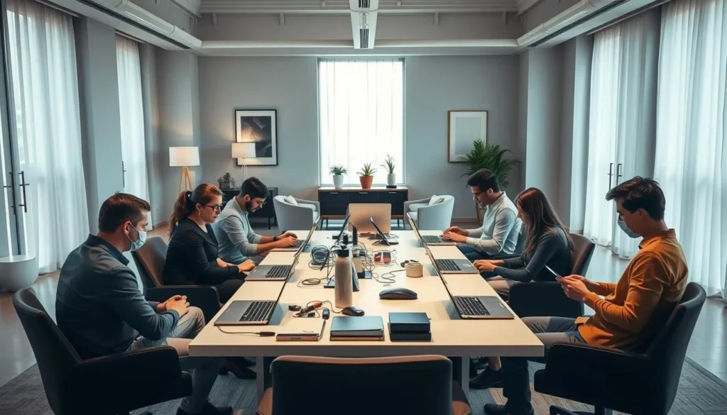 Equipe realizando testes de UX e usabilidade em ambiente corporativo